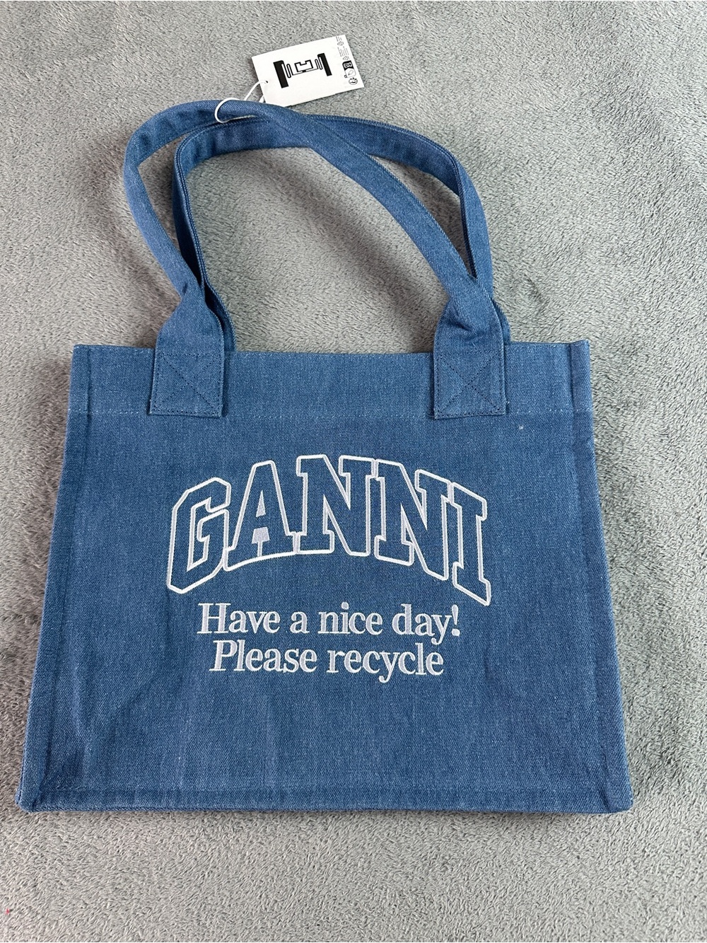 Ganni denim Blue Canvas Tote bag - Picture 5 of 7